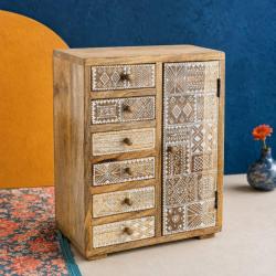Mini Storage Chest Mango Wood Ethnic Pattern 26 × 15 × 32 cm