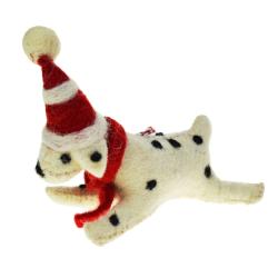 Hanging decoration, felt dalmatian dog in hat and scarf