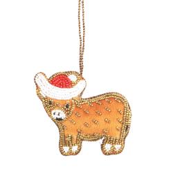 Hanging Christmas Decoration Highland Cow Santa Hat Beaded 