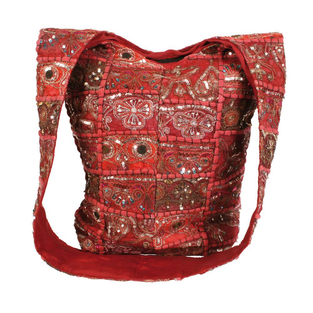 Cross body bag recycled sari red