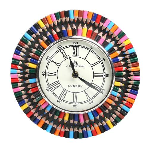 Clock round - recycled crayons 22cm diameter