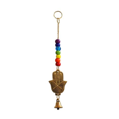 Hanging windchime with Chakra Beads, Hamsa Hand, recycled brass 4 x 19.5cm