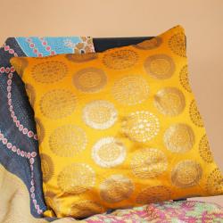 Yellow cushion cover with recycled brocade fabric 40 x  40 cm  