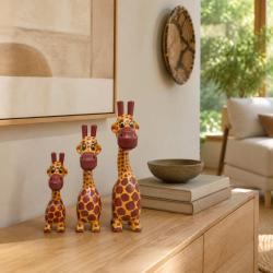 Set of 3 Worried Giraffes Albesia Wood