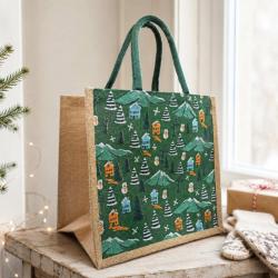Jute Gift / Shopping Bag, Winter Scene 30x30cm