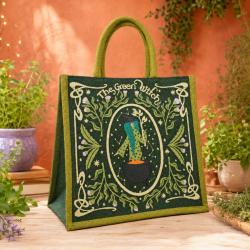 Jute Shopping Bag, Green Witch 30x30cm