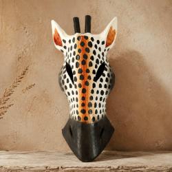 Mask Albesia Wood Giraffe Black Spots on White 20cm