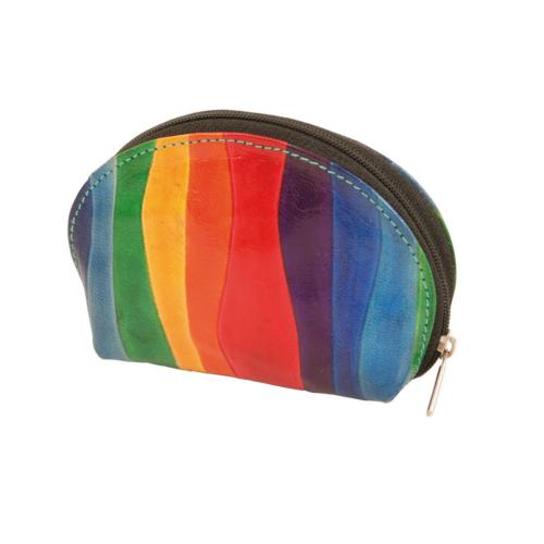 Leather zip coin purse rainbow