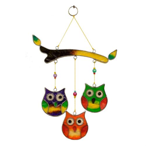 Suncatcher 3 owls on branch