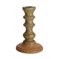 Candlestick/holder hand carved eco-friendly mango wood natural colour 15cm height