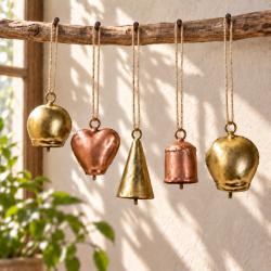 Set of 20 metal hanging bells, 2 each of 10 designs