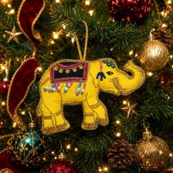 Hanging Decoration Embroidered Elephant Yellow