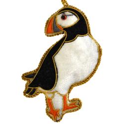 Hanging decoration, embroidered velvet, puffin