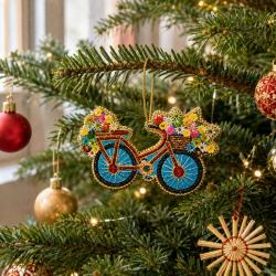 Hanging Decoration Embroidered Floral Bicycle