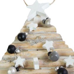 Hanging decoration, wooden Christmas tree with decorations, grey