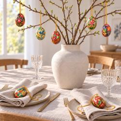 Box of 30 Hanging Egg Decorations Floral Assorted Papier Maché 7cm