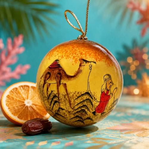 Bauble Papier Mâché Camel Yellow 6cm