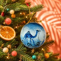Bauble Papier Mâché Camel Blue 6cm