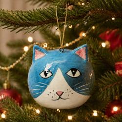 Cat Hanging Decoration Papier Mâché Blue 5cm