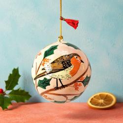 Bauble Papier Mâché Robin Design 8cm