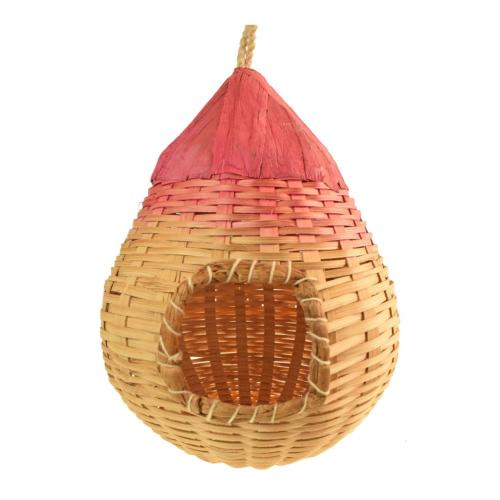 Bird house bamboo & water hyacinth natural and pink 25cm height