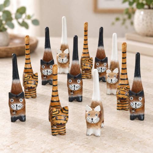 Box of 60 Cats Albesia Wood Assorted Browns