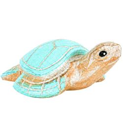 Turtle Ornament Blue Shell Back Albesia Wood 17cm