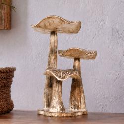 Toadstool Ornament Brown 3-tier Albesia Wood 30cm