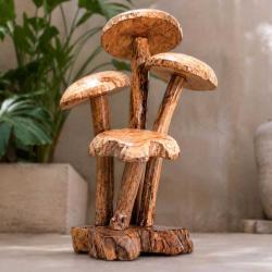 Hand-Carved Four Toadstool Sculpture (30cm)