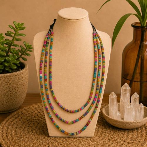 Necklace Handpainted Wooden Muticolour Tiny Beads