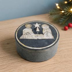 Trinket Box Soapstone Inlaid Nativity Scene 8 x 3.5cm