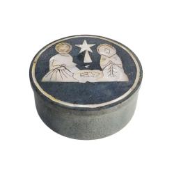 Trinket Box Soapstone Inlaid Nativity Scene 8 x 3.5cm