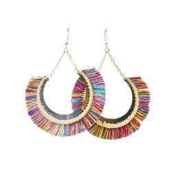 Earrings Multicoloured Tassel on Circle