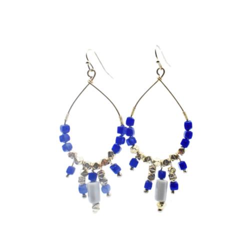 Earrings Dangling Blue and Gold Colour Beads