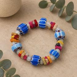 Bracelet Ceramic Handpainted Assorted Shapes Blue + Multi