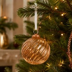 Glass Bauble Round Swirly Pattern 10cm Copper Colour