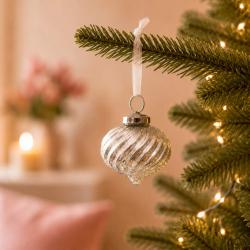 Hanging Tree Decoration Glass Swirly Silver Colour