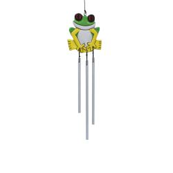 Tree Frog Chime Hanging, Albesia Wood and Metal