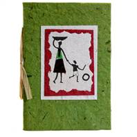Greetings card, woman + boy, green