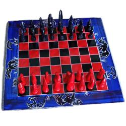 Kisii stone chess set, red/black, square board 30cm