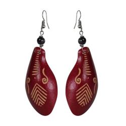 Earrings, cow bone gourd shape, red 6 (L) x 3 (W) cm