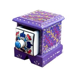 Mini Chest Mango Wood Purple 1 Ceramic Drawer 10x10x10cm