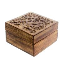 Trinket box, mango wood, tree design 10x10x6cm