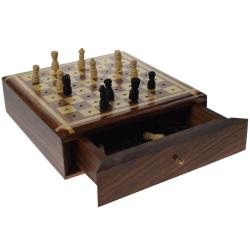 Travel wooden chess set sheesham wood pieces in pullout drawer 15x15x4.5