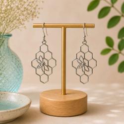 Earrings, silver colour, bee & honeycomb