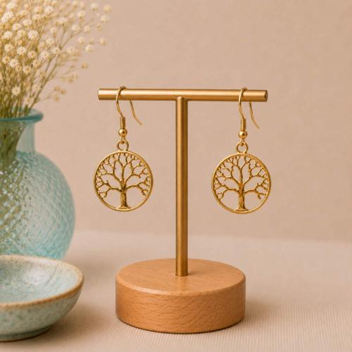 Earrings Gold Colour, tree of life cutout 1.5cm diameter