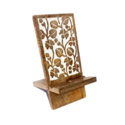 Mobile Phone Stand Mango Wood Gingo Leaf