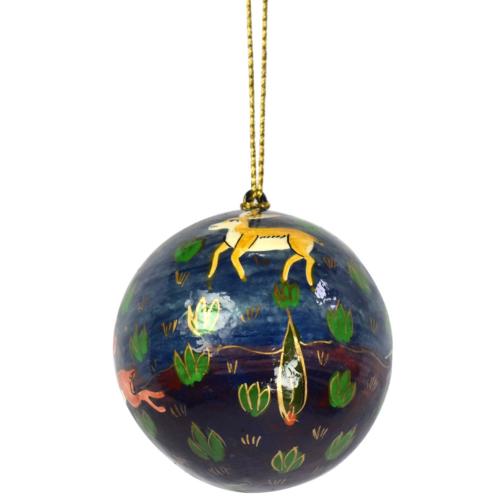 Hanging decoration, woodland animals on bauble, papier mâché 8cm