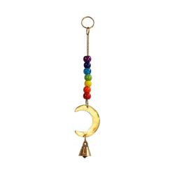 Hanging windchime with Chakra Beads, Moon, recycled brass 3.5 x 18.5cm