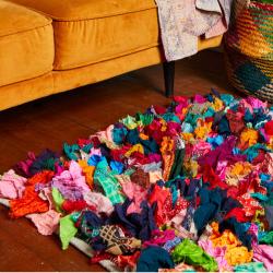 Rag rug, recycled sari, bright multi coloured 60x90cm